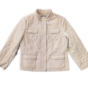 Talbots Chore Jacket XL Tan Quilted Barn Coat Zip Button Front Farm Pockets